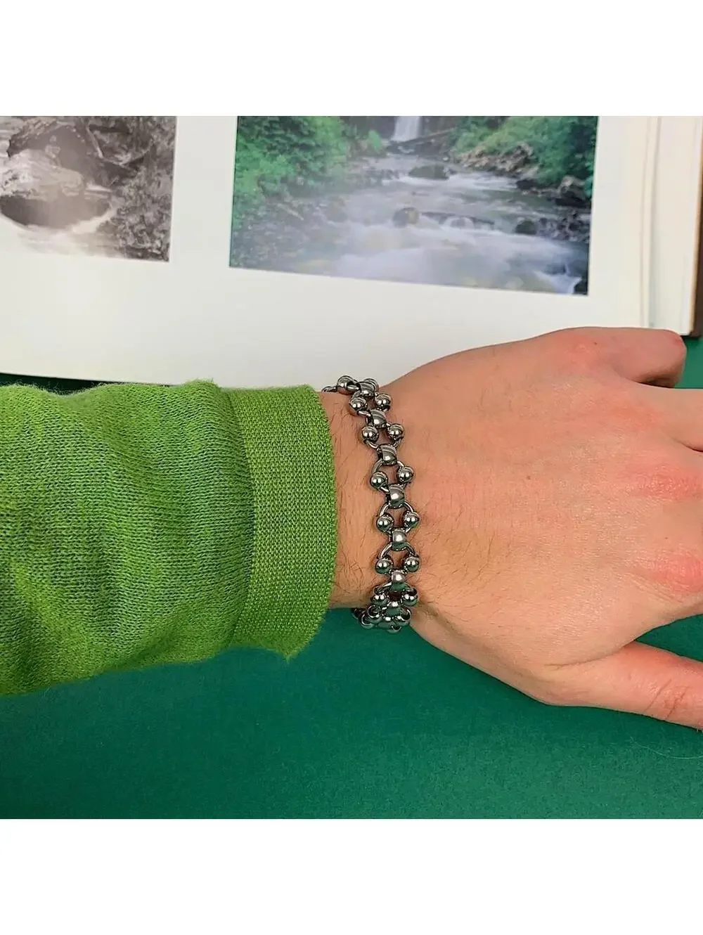 Cyber Y2K style Punk Silver stainless steel ball chain bracelet. Unisex
